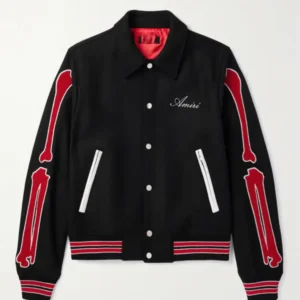 AMIRI Bones Leather Twill Varsity Jacket
