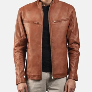 Men Brown Leather Biker Jacket
