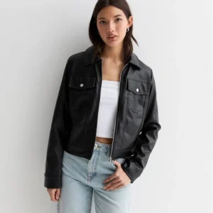 Veda Casual Black Leather Biker Jacket