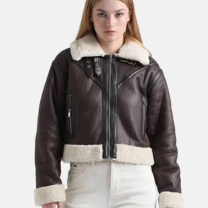 Women Crop Shearling Leather Jacket