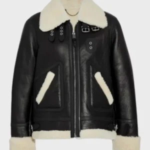 Womens Aviator Ivory Shearling Leather Jacket