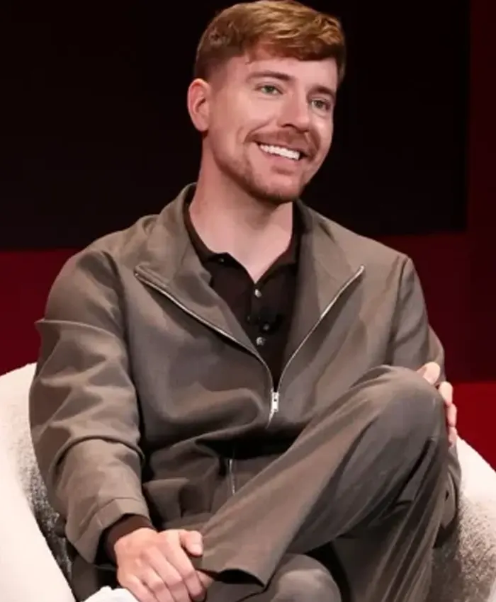 2026 TIME100 Summit MrBeast Brown Cotton Jacket Closeup