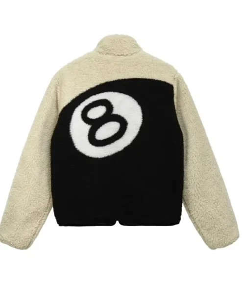 8 Ball White and Black Sherpa Jacket Back
