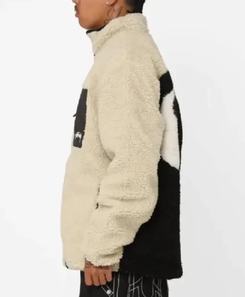 8 Ball White and Black Sherpa Jacket Left
