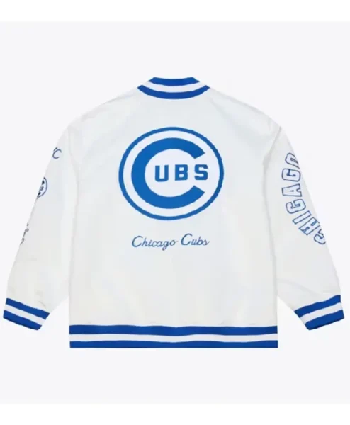 Arctic White Chicago Cubs Full Snap Lightweight Satin Starter Jacket Back