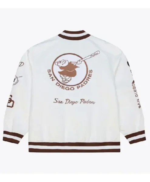 Arctic White San Diego Padres Full Snap Lightweight Satin Starter Jacket Back