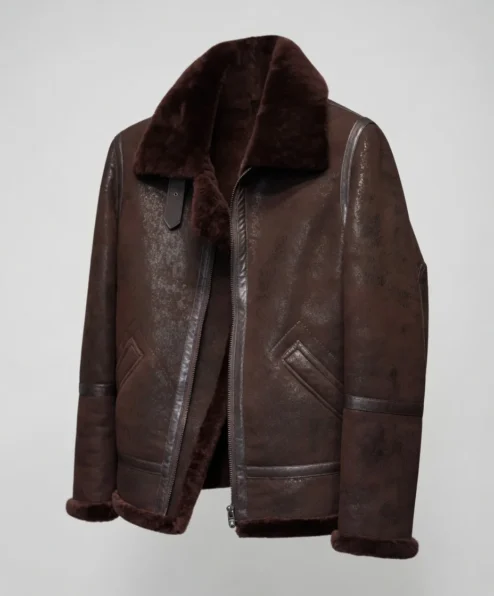 Arthur Shearling Distressed B3 Brown Leather Jacket side
