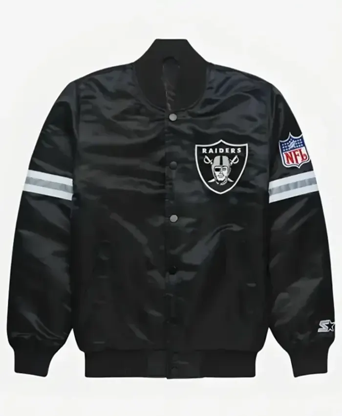 Barton Los Angeles Raiders Black Satin Varsity Jacket.webp