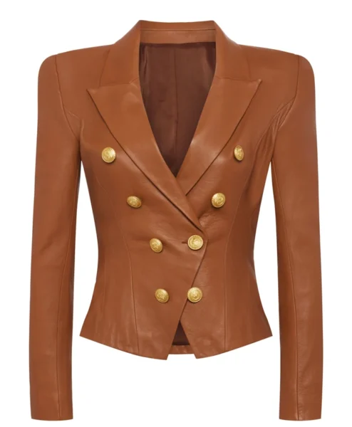 Beyond the Gates S01 Karla Mosley Brown Leather Blazer.webp