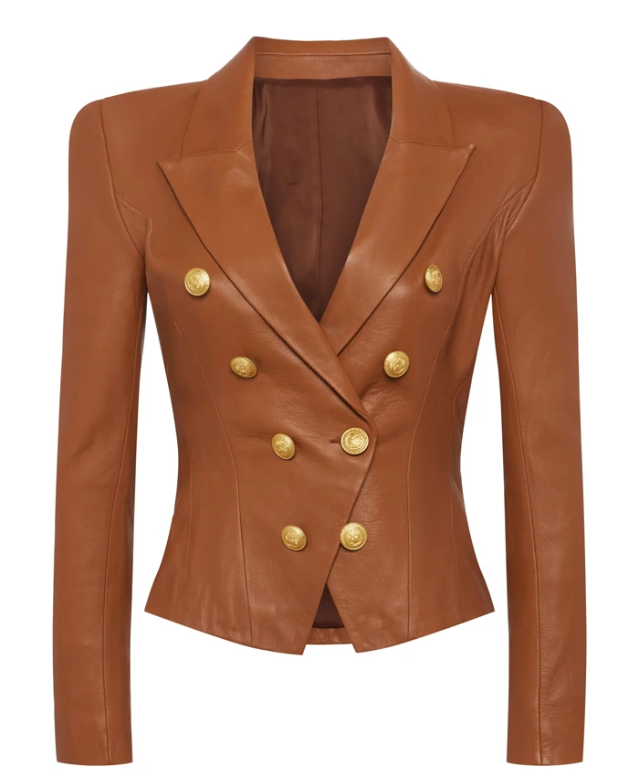 Beyond the Gates S01 Karla Mosley Brown Leather Blazer.webp