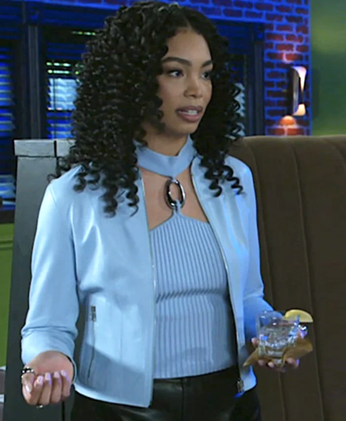 Beyond the Gates S01 RhonniRose Mantilla Blue Leather Jacket.webp