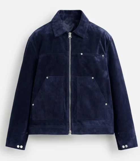 Beyond the Gates Sean Freeman Blue Suede Leather Jacket Front.webp