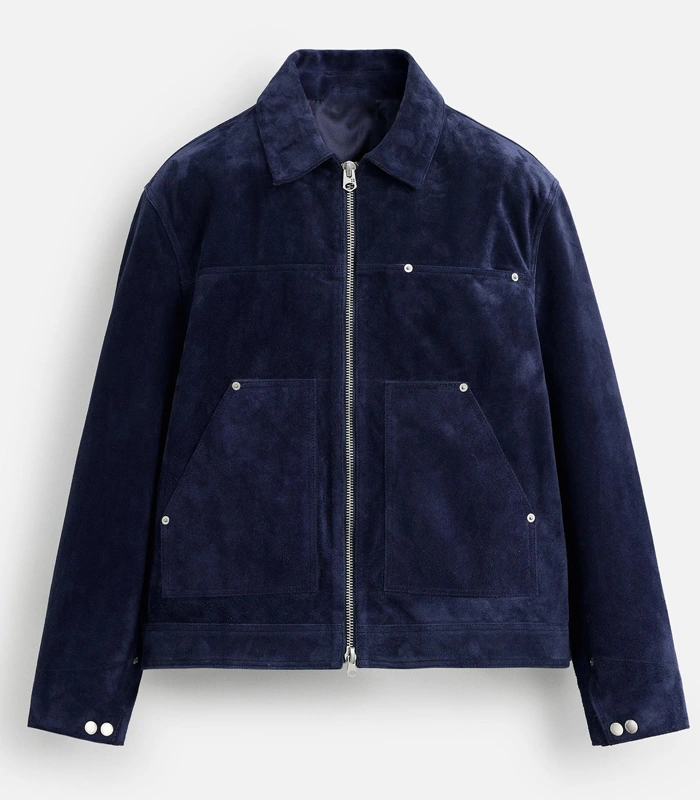 Beyond the Gates Sean Freeman Blue Suede Leather Jacket Front.webp