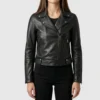 Buy Black Asymmetrical Zip Cropped Leather Biker Jacket