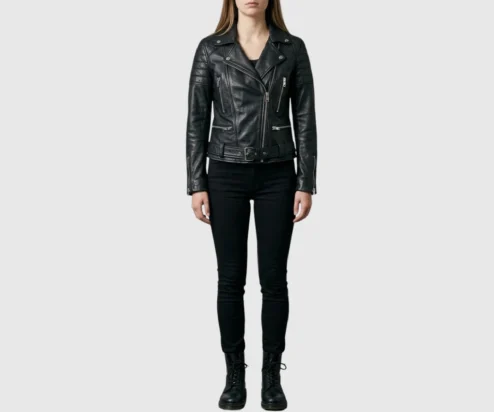 Buy Black Quilted Asymmetrical Zip Leather Biker Jacket