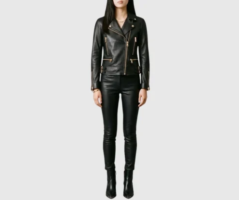 Buy Womens Black Fashion Biker Motorcycle Leather Jacket