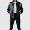 Buy Womens Black Varsity White Stripe Bomber Jacket
