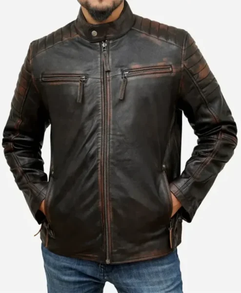 Cafe Racer Distressed Brown Leather Jacket