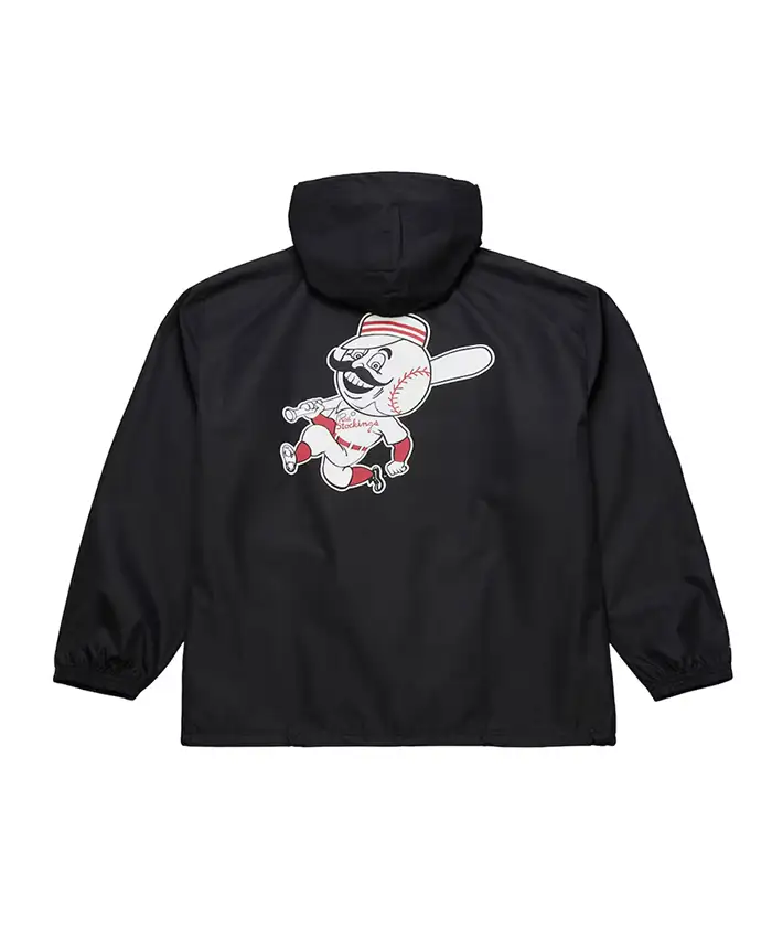 Cincinnati Reds Coaches Black Windbreaker Hooded Jacket For Sale.webp