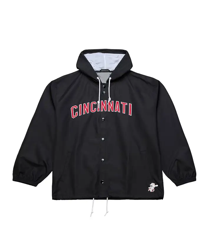 Cincinnati Reds Coaches Black Windbreaker Hooded Jacket.webp