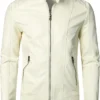 Classic Beige Mens Leather Jacket For Bikers Stand Collar
