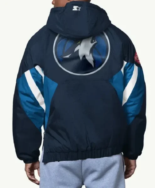 Classic Breakaway Half Zip Minnesota Timberwolves Navy Blue Hooded Jacket Back