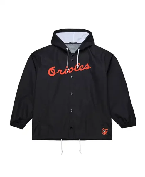 Coaches Baltimore Orioles Black Windbreaker Hooded Jacket.webp