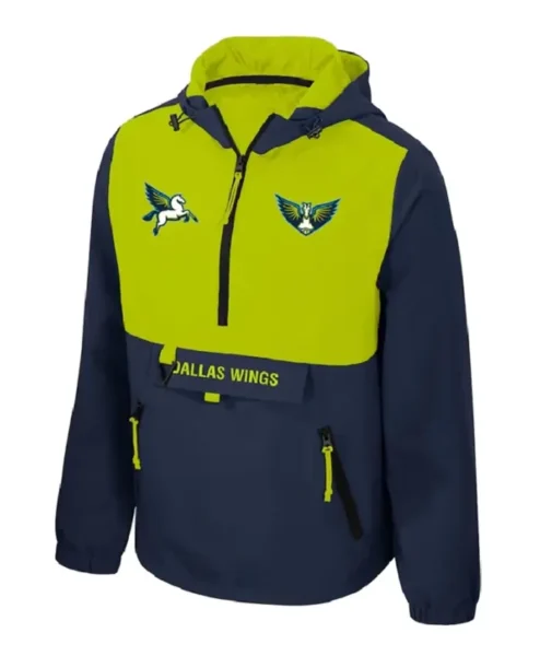 Dallas Wings Legends Challenger Half Zipper Green and Black Hooded Jacket Front
