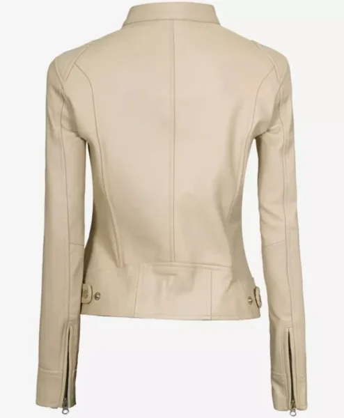 Dodge Beige Womens Cafe Racer Leather Jacket Back
