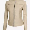 Dodge Beige Womens Cafe Racer Leather Jacket Style