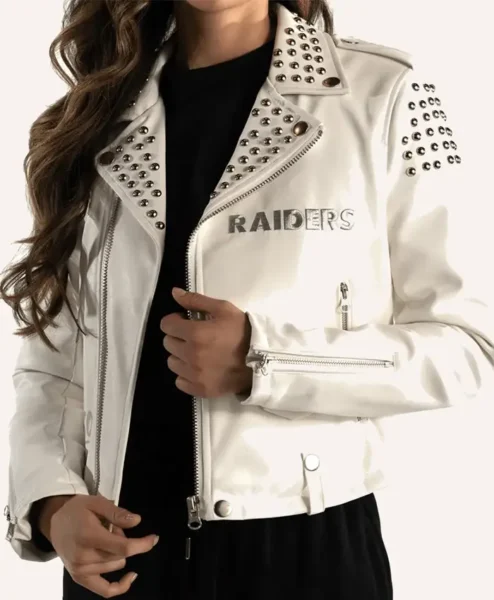 Eunice Abbott Las Vegas Raiders Biker Leather Jacket.webp