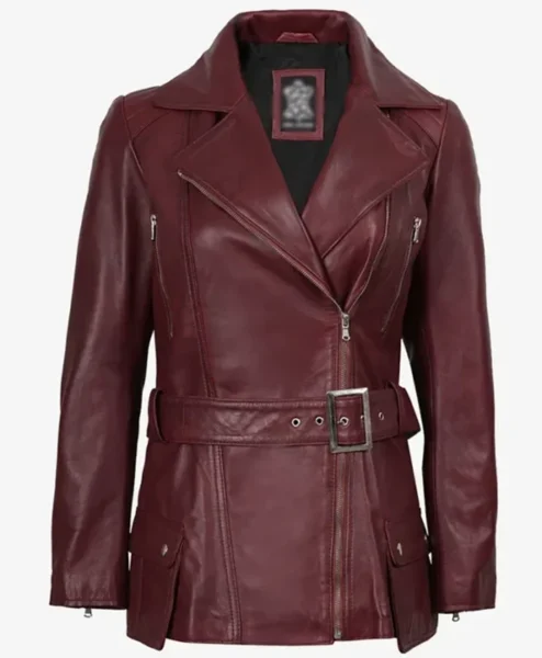 Fashion Asymmetrical Burgundy Real Biker Leather Jacket