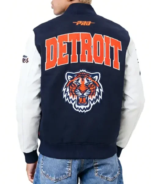 Get Detroit Tigers City Arch Blue and White Varsity Jacket for Men and Women
