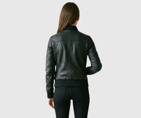 Get Womens Black Bomber Biker Leather Jacket