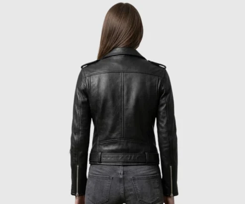 Get Womens Black Cafe Racer Biker Leather Jacket
