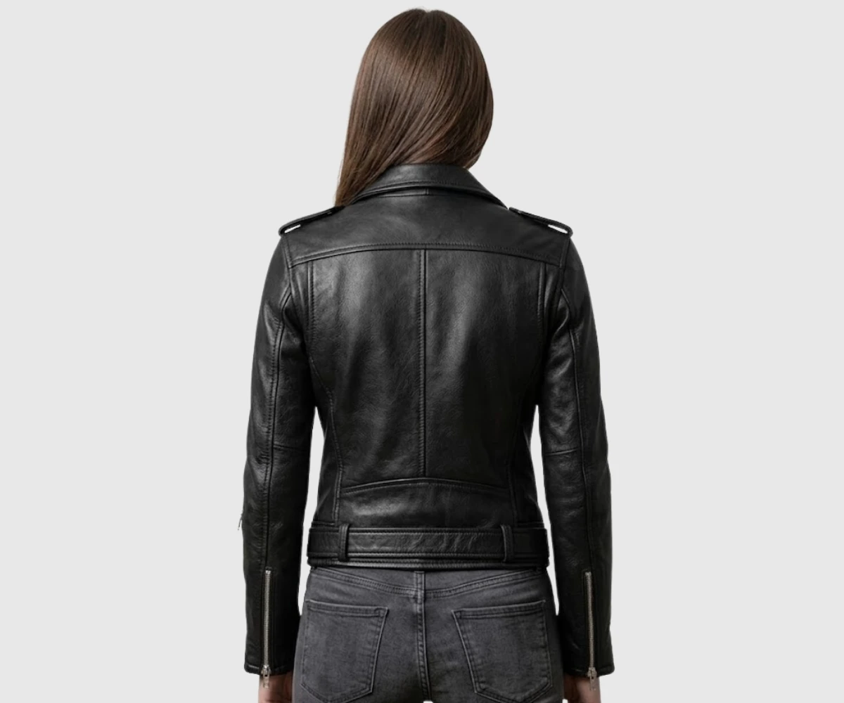 Get Womens Black Cafe Racer Biker Leather Jacket