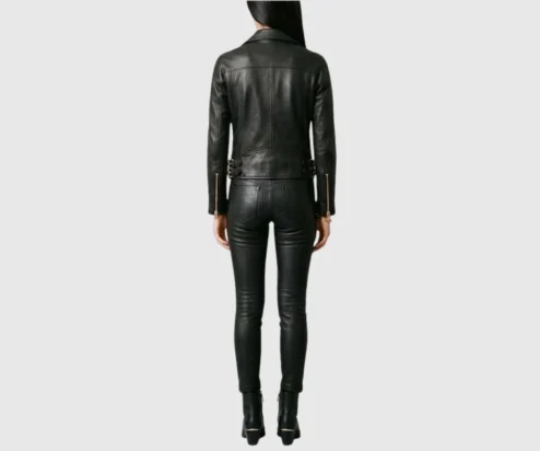 Get Womens Black Fashion Biker Motorcycle Leather Jacket