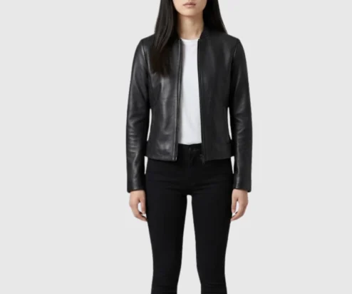 Get Womens Black Fashion Biker Style Leather Jacket