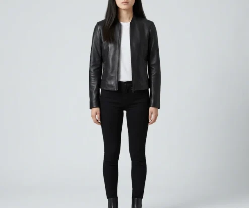 Get Womens Black Real Leather Fashion Biker Jacket