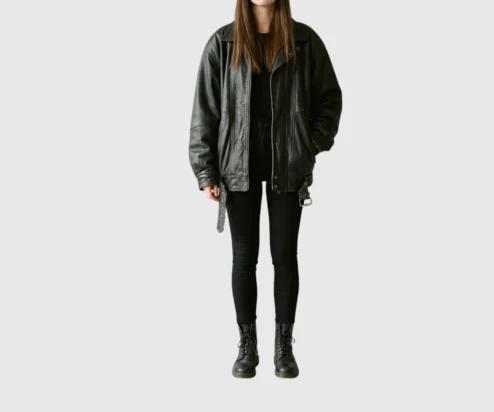 Get Womens Black Vintage Oversized Cafe Racer Jacket