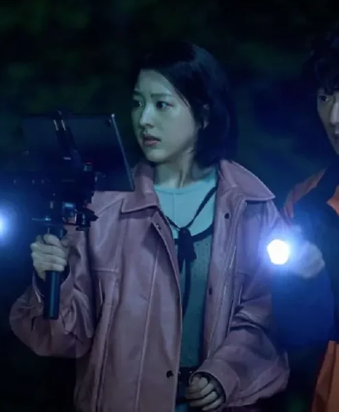 Jang Da ah Salmokji Whispering Water Pink Leather Jacket