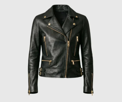 Jessy Womens Black Fashion Biker Motorcycle Leather Jacket