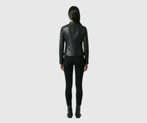 Jessy Womens Black Fashion Style Cafe Racer Jacket