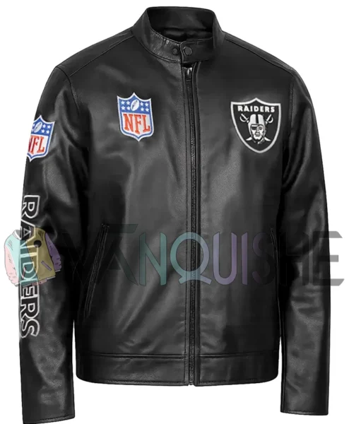 Las Vegas Raiders Black Leather Jacket RIGHT VAN.webp