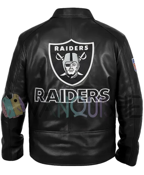 Las Vegas Raiders Black Leather Jacket back van.webp