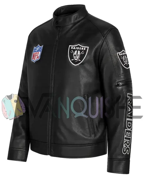 Las Vegas Raiders Black Leather Jacket left VAN.webp