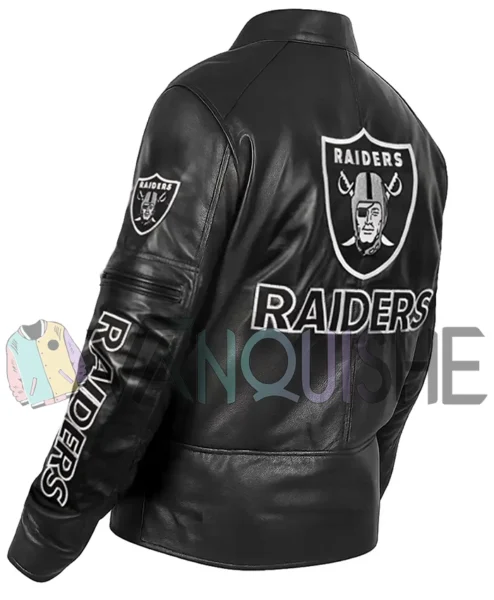 Las Vegas Raiders Black Leather Jacket left back van.webp