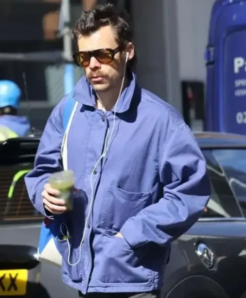 London Street Style 2026 Harry Styles Blue Cotton Jacket Right
