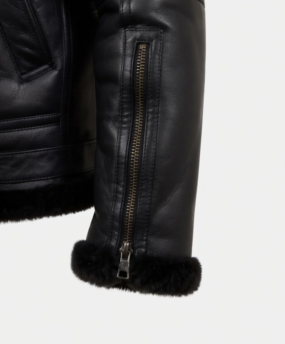 Mateo RAF Aviator SF Black Bomber Jacket cuff