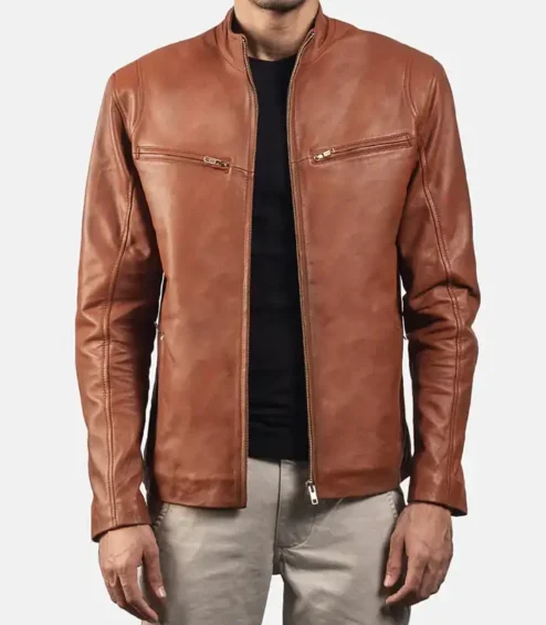 Men Biker Leather Jackets Tan Brown